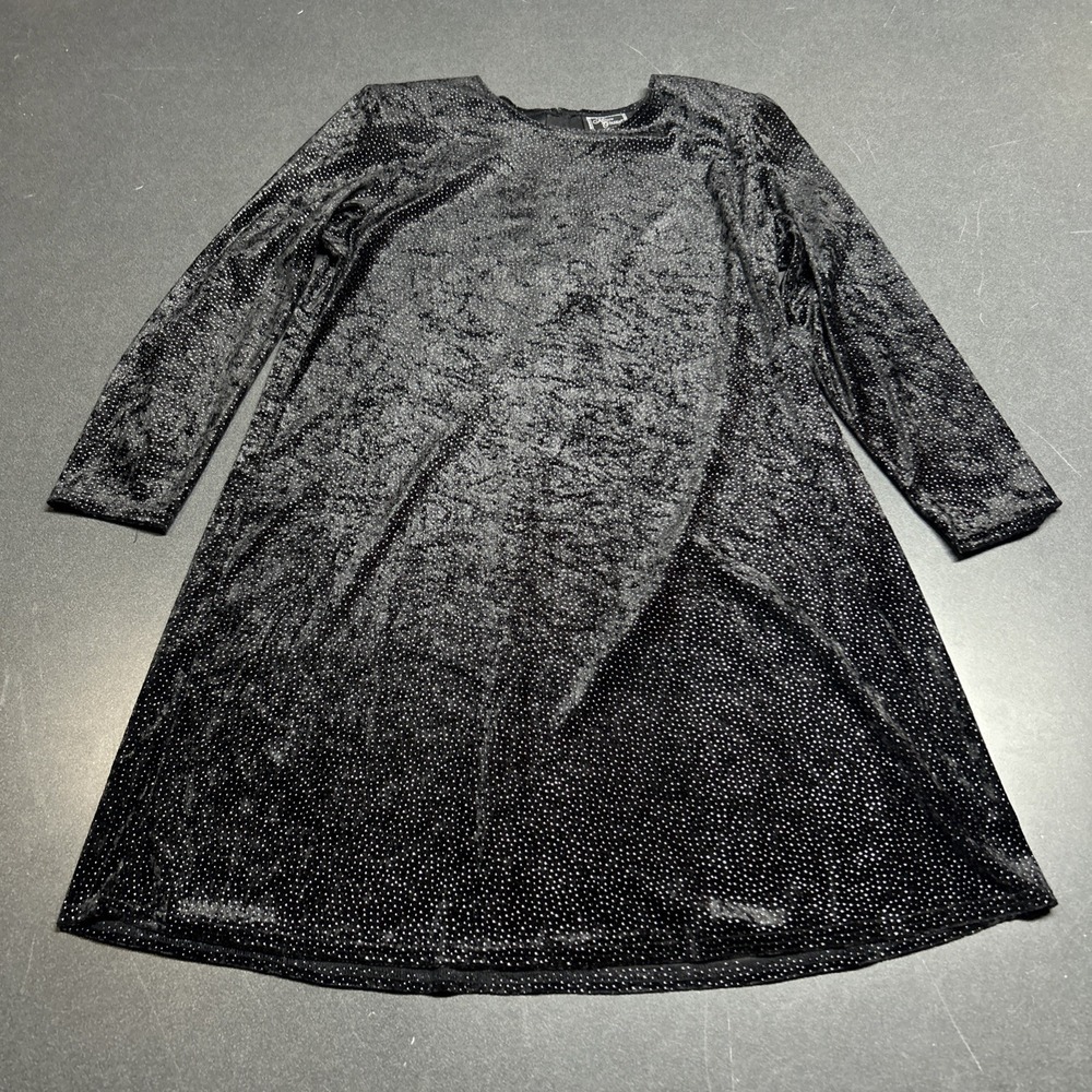 VTG Katlyn O'farrel Tunic Top Dress Women's Size 16P Black Sparkles Long Sleeve